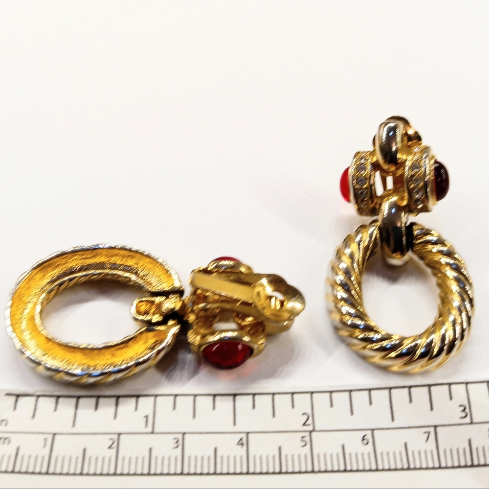 Vintage Door Knocker Rhinestone Earrings Clip - Picture 4 of 4